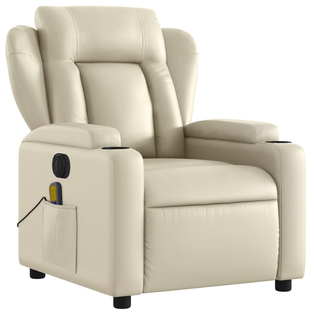 Homgoday Elektrischer Massagesessel – Neigbar, Ganzkörpermassage, Relaxsessel aus Creme-Kunstleder, ideal zum Entspannen