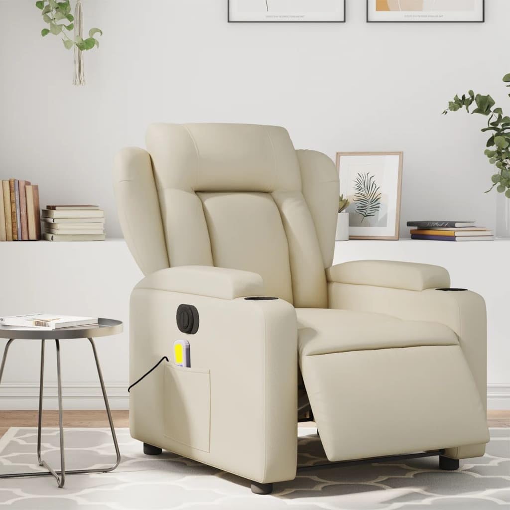 Homgoday Elektrischer Massagesessel – Neigbar, Ganzkörpermassage, Relaxsessel aus Creme-Kunstleder, ideal zum Entspannen