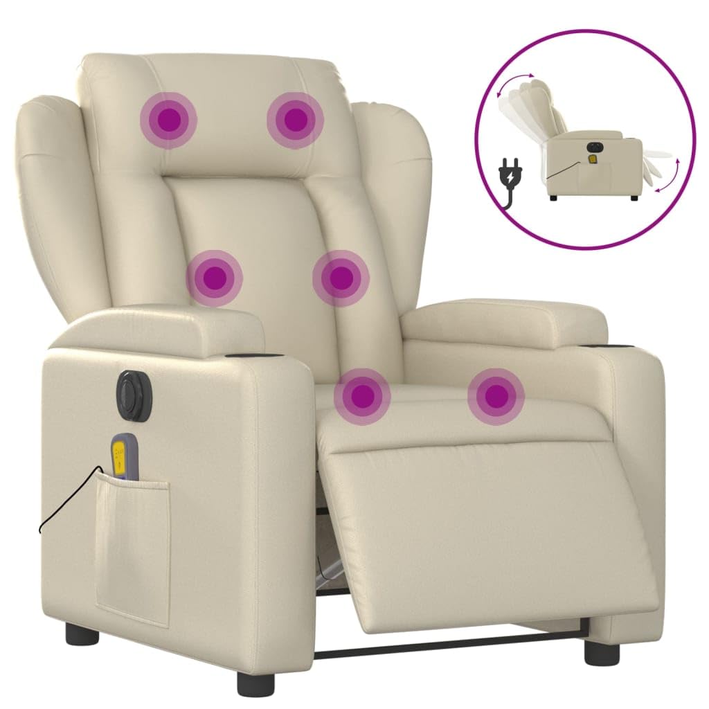Homgoday Elektrischer Massagesessel – Neigbar, Ganzkörpermassage, Relaxsessel aus Creme-Kunstleder, ideal zum Entspannen