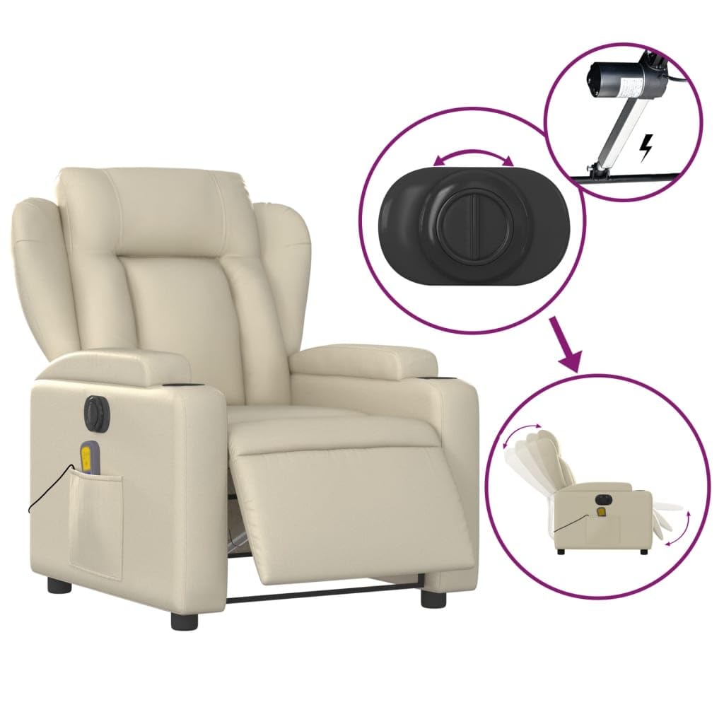 Homgoday Elektrischer Massagesessel – Neigbar, Ganzkörpermassage, Relaxsessel aus Creme-Kunstleder, ideal zum Entspannen