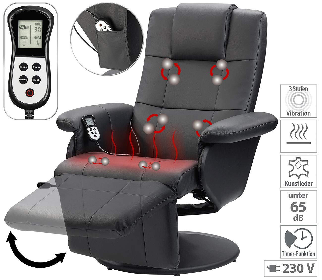 Newgen Medicals Massagesessel – Vibrationsmassage mit Heizfunktion, inkl. Fußteil & Kopfstütze, komfortabler Wärmesessel