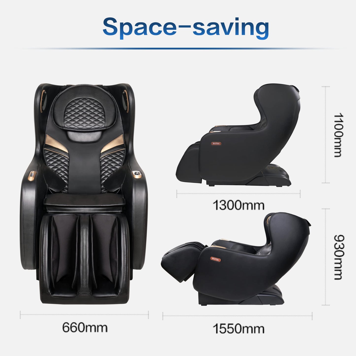 Rotai 3D Massagesessel – Kompakter SL-Schienen Massagestuhl mit Automatikprogrammen, USB & Bluetooth, Elektrischer Relax- & Fernsehsessel