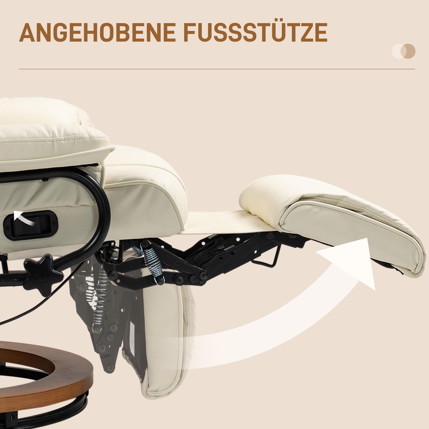 HOMCOM Relaxsessel Cremeweiß – Drehbarer Fernsehsessel mit Liegefunktion, verstellbarer Rückenlehne, bis 150 kg, Kunstleder