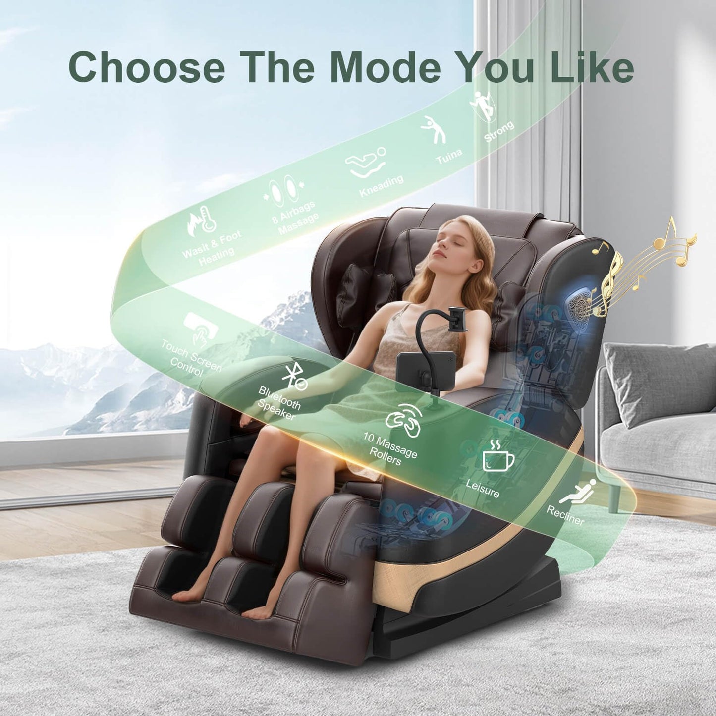FURNIMAT Ganzkörper-Massagesessel – Zero Gravity, Heizung für Taille & Beine, 10 Rollen, Airbags, Fußmassage, Bluetooth, Fernbedienung