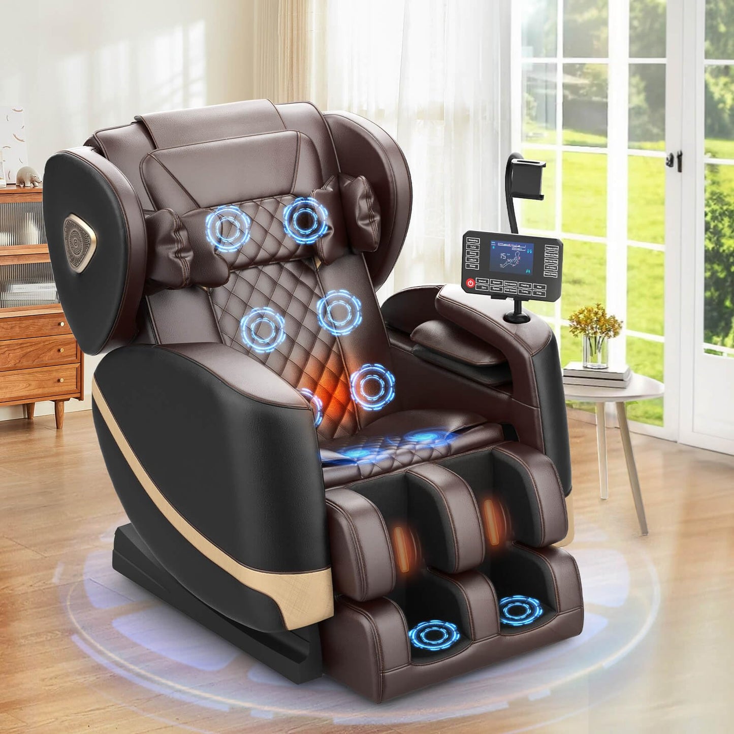 FURNIMAT Ganzkörper-Massagesessel – Zero Gravity, Heizung für Taille & Beine, 10 Rollen, Airbags, Fußmassage, Bluetooth, Fernbedienung