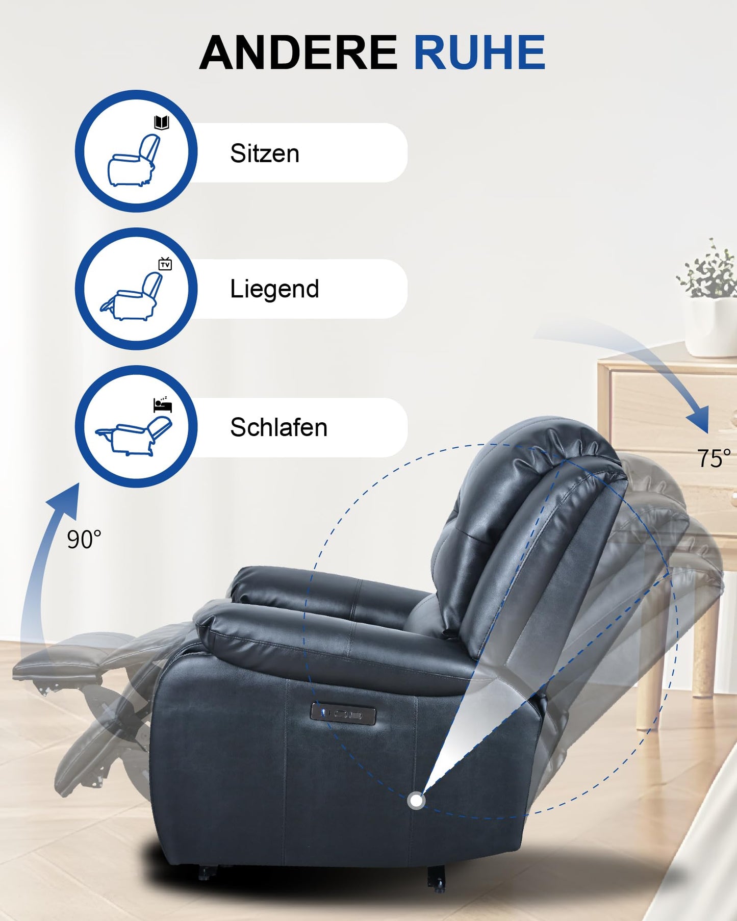 MeitFith Elektrischer Relaxsessel – Ganzkörpermassage, Liegefunktion, Wärme & Aufstehhilfe, Massagesessel & Fernsehsessel in einem