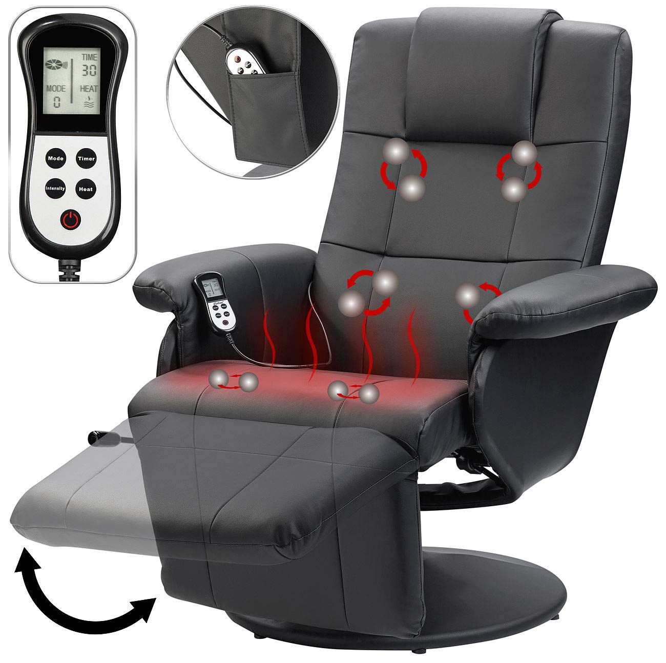 Newgen Medicals Massagesessel – Vibrationsmassage mit Heizfunktion, inkl. Fußteil & Kopfstütze, komfortabler Wärmesessel
