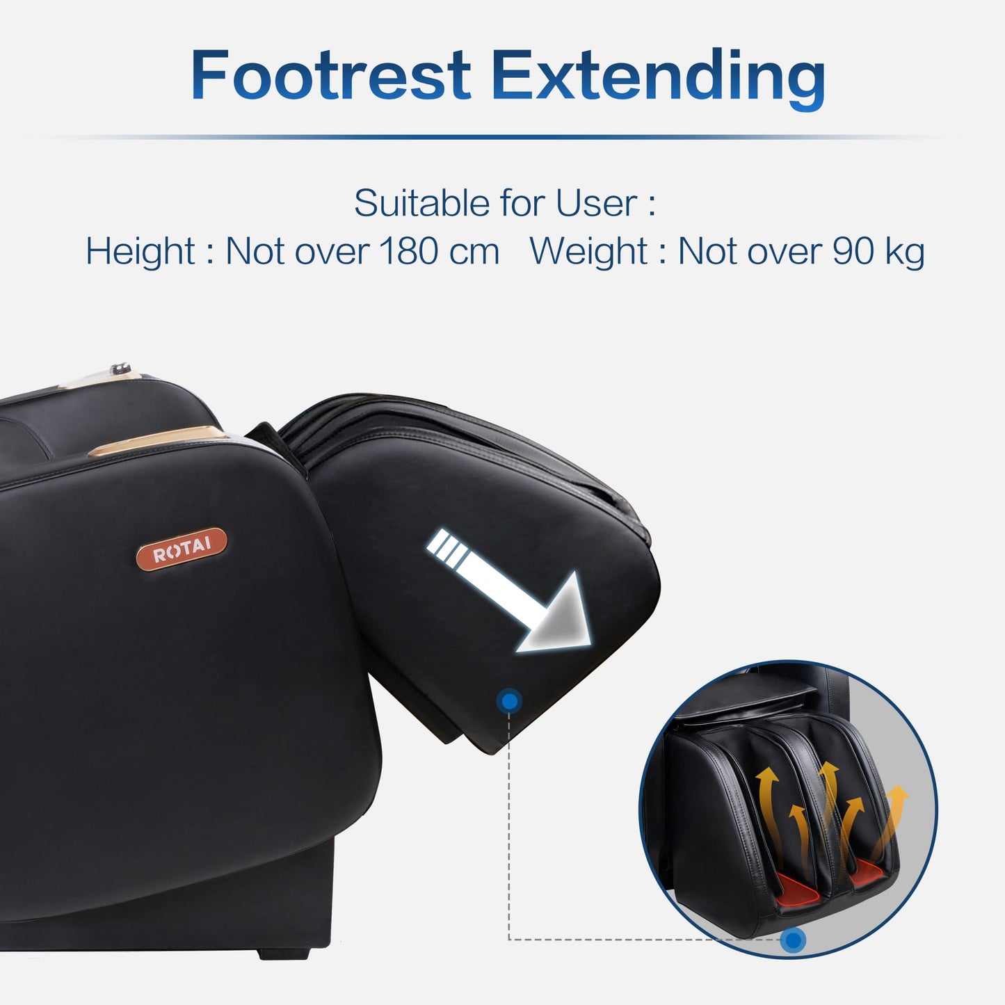 Rotai 3D Massagesessel – Kompakter SL-Schienen Massagestuhl mit Automatikprogrammen, USB & Bluetooth, Elektrischer Relax- & Fernsehsessel