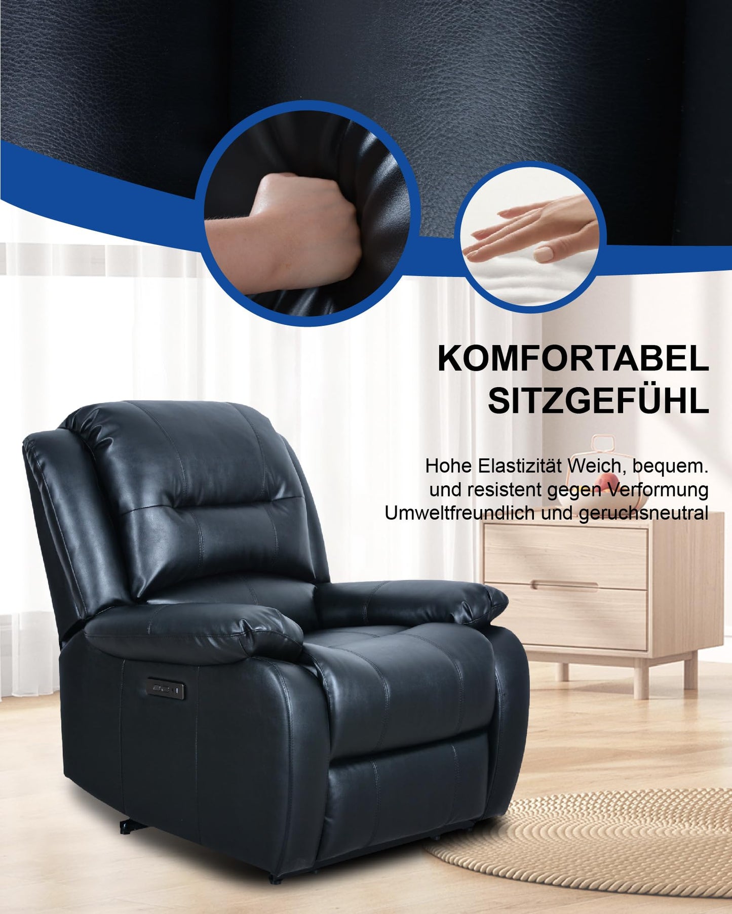 MeitFith Elektrischer Relaxsessel – Ganzkörpermassage, Liegefunktion, Wärme & Aufstehhilfe, Massagesessel & Fernsehsessel in einem