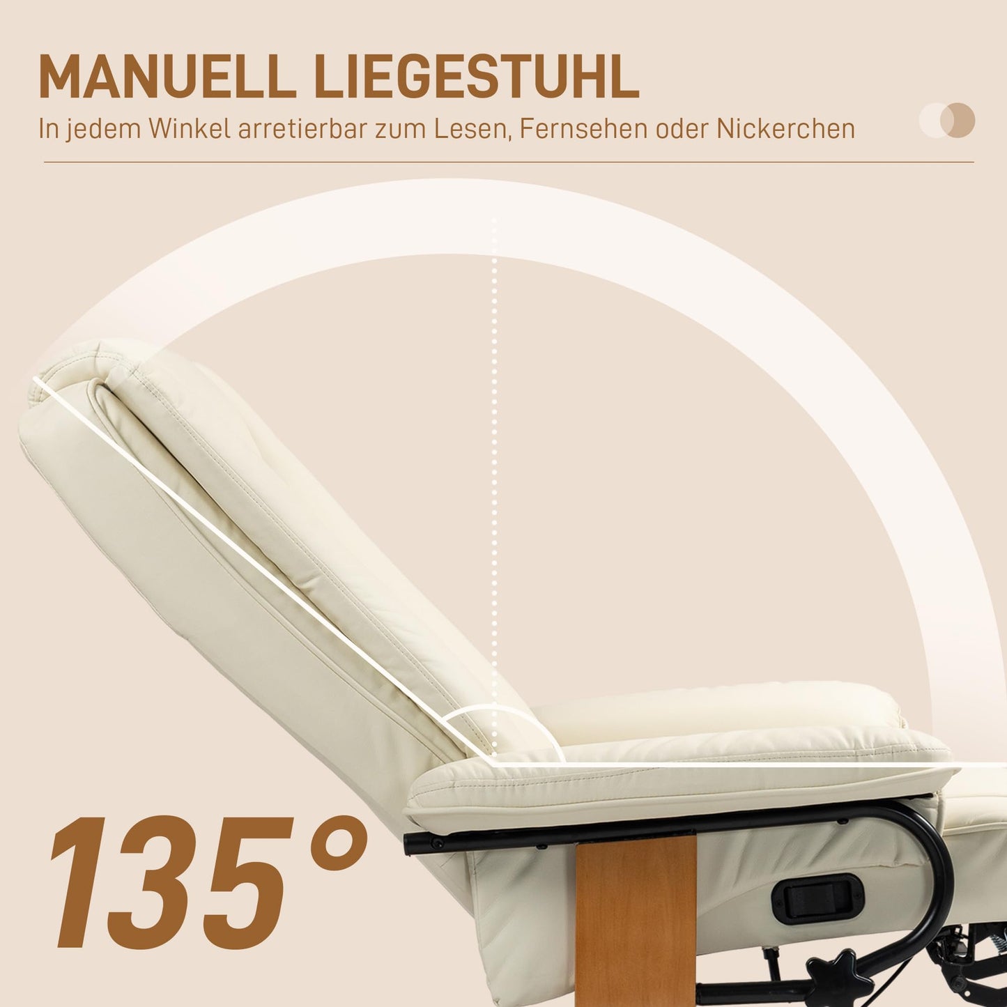 HOMCOM Relaxsessel Cremeweiß – Drehbarer Fernsehsessel mit Liegefunktion, verstellbarer Rückenlehne, bis 150 kg, Kunstleder