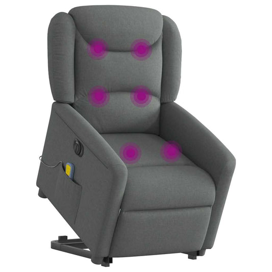vidaXL Elektrischer Massagesessel Dunkelgrau – Mit Aufstehhilfe, Relax- & Fernsehsessel aus Stoff, Massagestuhl für bequemes Sitzen