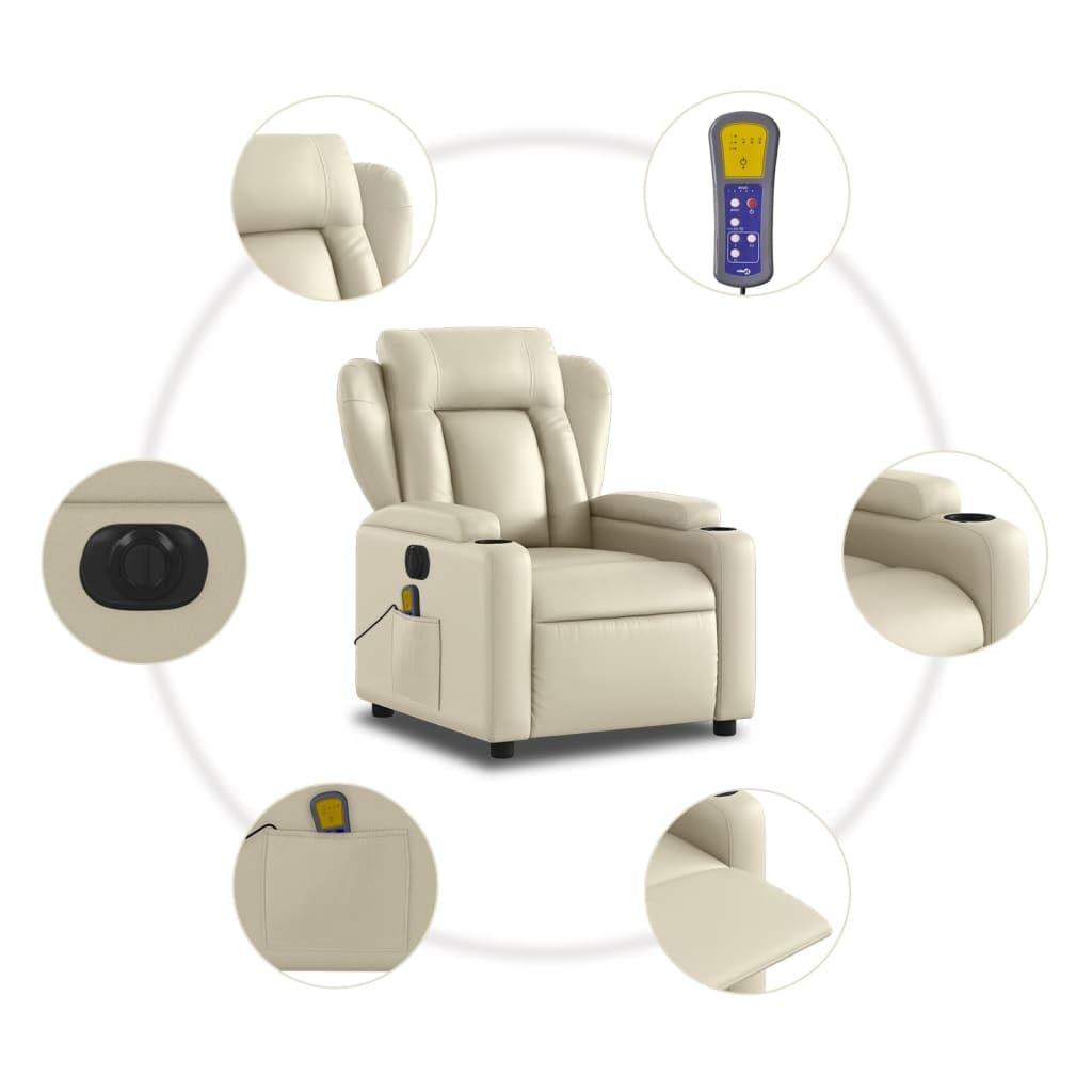 Homgoday Elektrischer Massagesessel – Neigbar, Ganzkörpermassage, Relaxsessel aus Creme-Kunstleder, ideal zum Entspannen