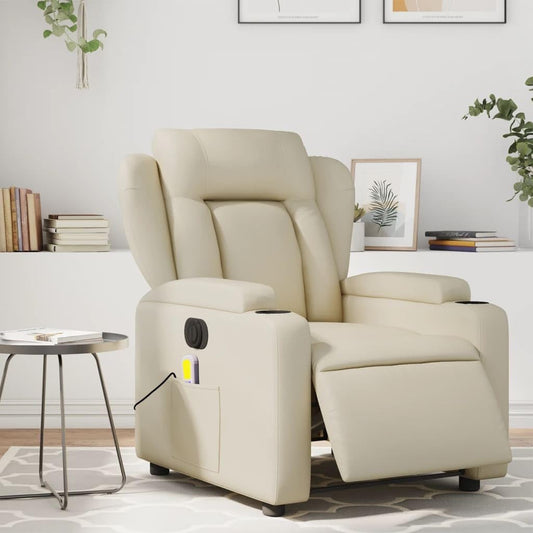 Homgoday Elektrischer Massagesessel – Neigbar, Ganzkörpermassage, Relaxsessel aus Creme-Kunstleder, ideal zum Entspannen