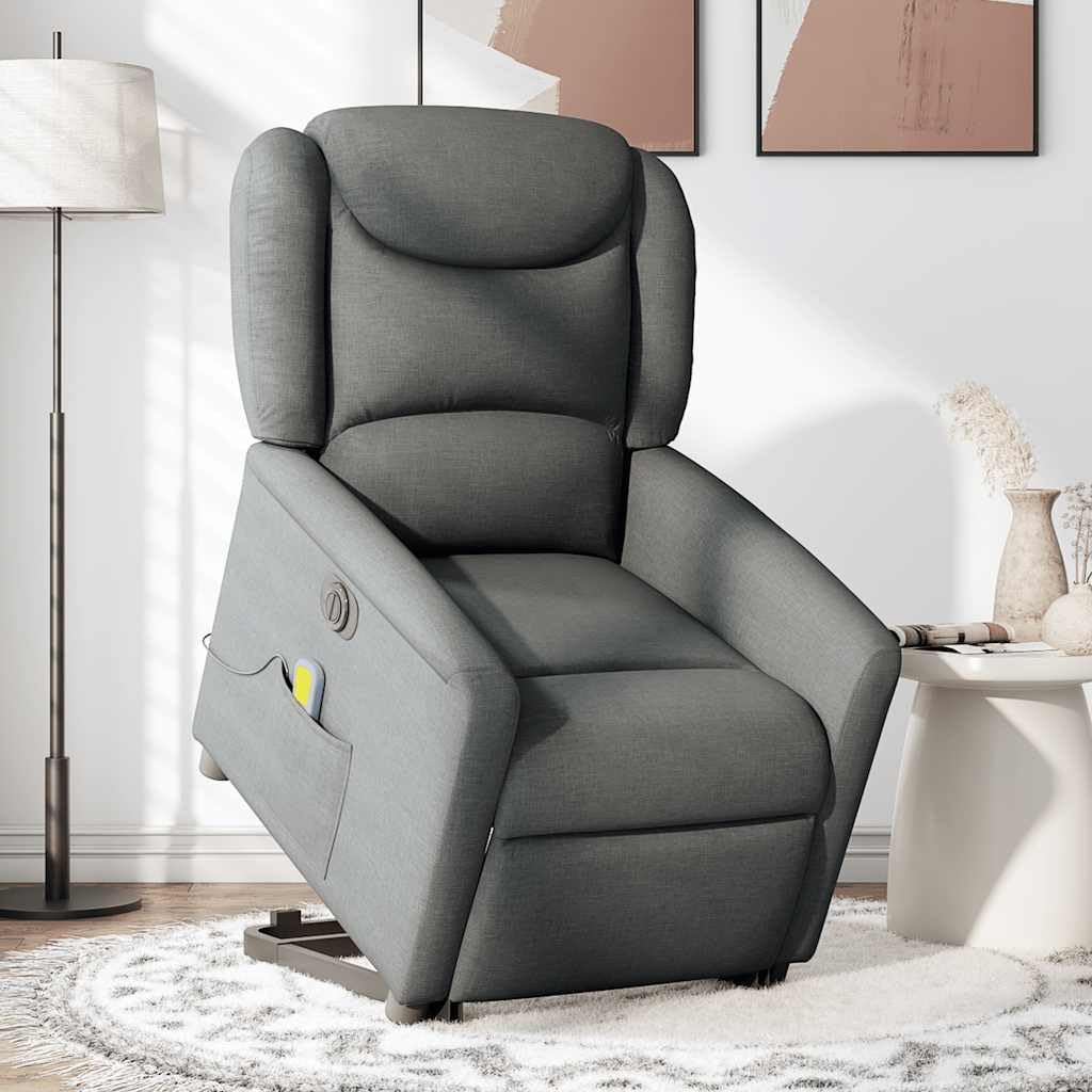 vidaXL Elektrischer Massagesessel Dunkelgrau – Mit Aufstehhilfe, Relax- & Fernsehsessel aus Stoff, Massagestuhl für bequemes Sitzen