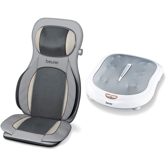 Beurer MG 320 Shiatsu Massageauflage & FM 60 Fußmassagegerät – Für Rücken, Nacken, Beine, mit Luftkompression, Licht, Wärme & 18 Massageköpfen
