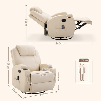 HOMCOM Elektrischer Massagesessel – 5 Modi, Liegefunktion, Kunstleder, Holz & Metall, Relax- & Fernsehsessel, Cremeweiß (84×92×109 cm)