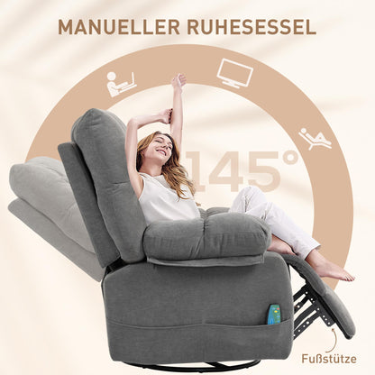 HOMCOM Relaxsessel Dunkelgrau – Massage-, Wärme-, Schaukel- & Liegefunktion, drehbar mit Fußteil, Fernbedienung & Seitentasche, fürs Wohnzimmer