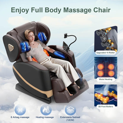 FURNIMAT Ganzkörper-Massagesessel – Zero Gravity, Heizung für Taille & Beine, 10 Rollen, Airbags, Fußmassage, Bluetooth, Fernbedienung