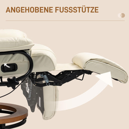 HOMCOM Relaxsessel Cremeweiß – Drehbarer Fernsehsessel mit Liegefunktion, verstellbarer Rückenlehne, bis 150 kg, Kunstleder