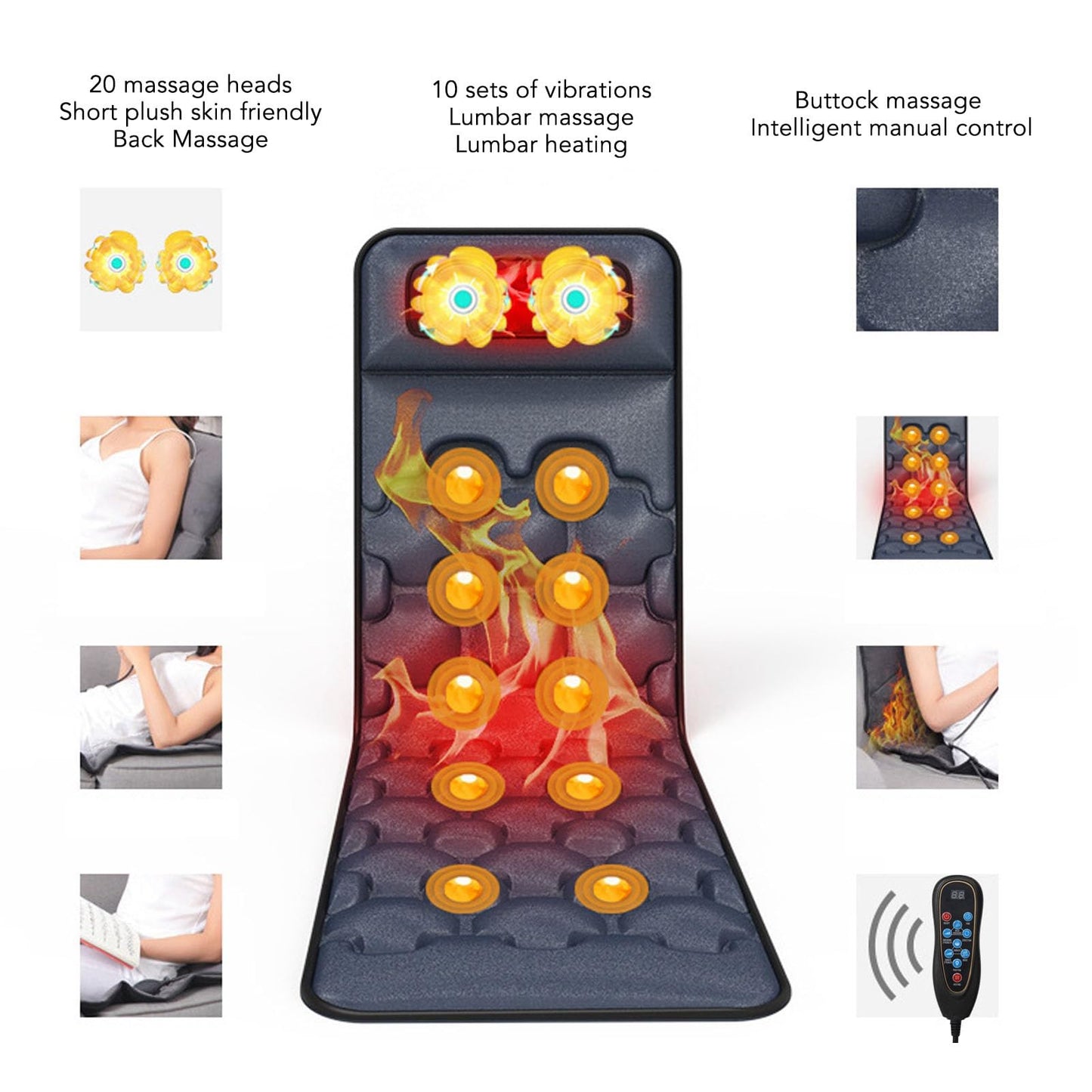Fabater Ganzkörper-Massagematte – 10 Vibrationsmotoren, 9 Modi, mit Wärme, für Nacken, Rücken, Beine – ideales Geschenk für Mama & Papa